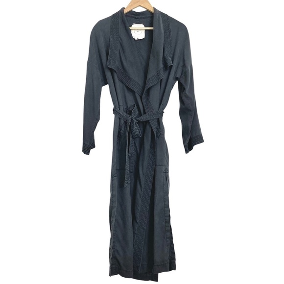 ANTHROPOLOGIE Hei Hei Trapunto Sash Belted Midi Trench Coat Gray - Picture 7 of 11